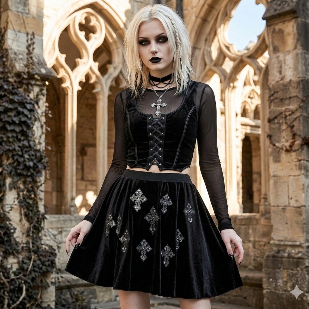 Black Velvet A-Line Skirt